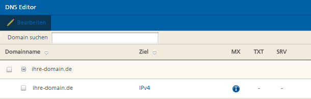 Mittwald Kundencenter DNS Editor