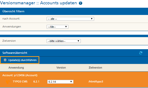 Versionsmanager Mittwald Kundencenter