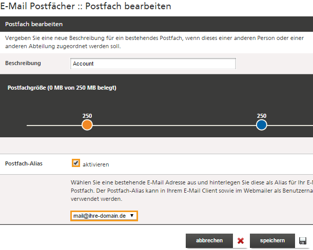 Postfach-Alias Mittwald Kundencenter