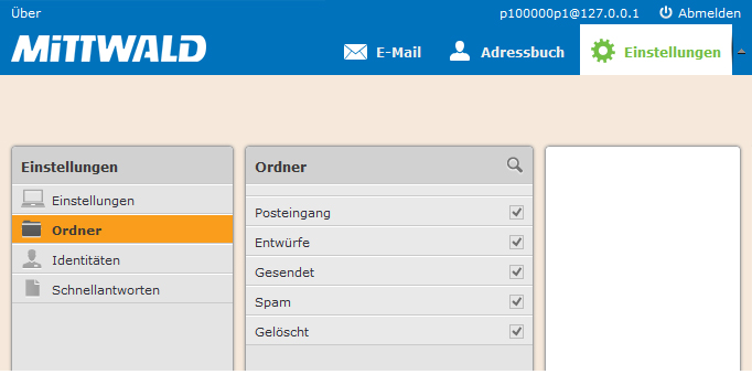 Ordner für Mittwald Mail auswählen