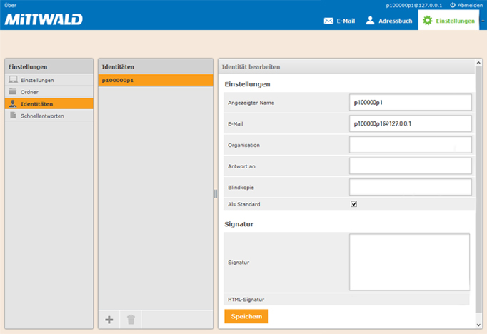 Webmail Identität konfigurieren