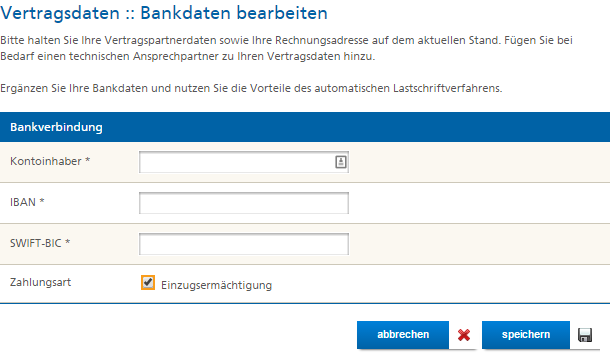Mittwald Kundencenter Vertragsdaten Bankdaten