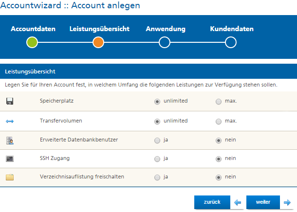 Mittwald Kundencenter Accountübersicht